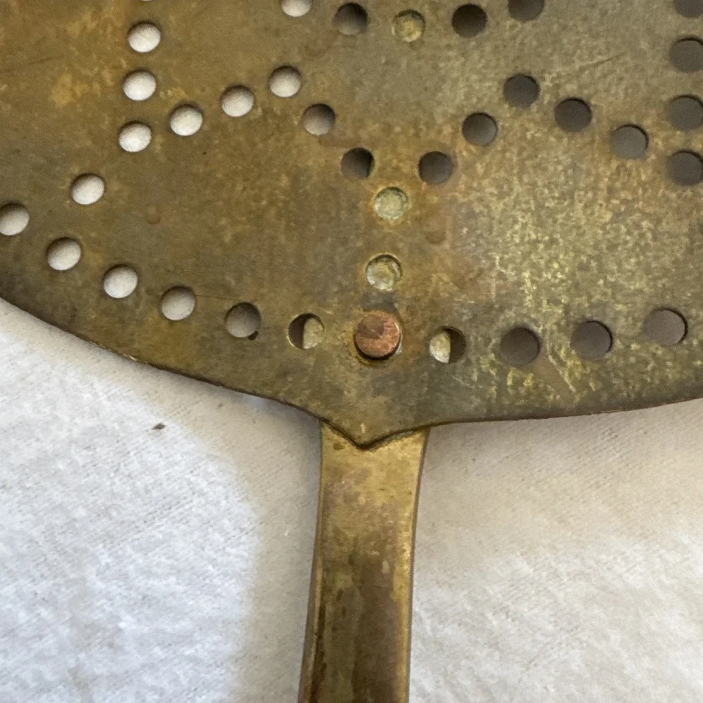 Antique Brass Skimmer Pierced Ladle with Long Handle Handmade 22